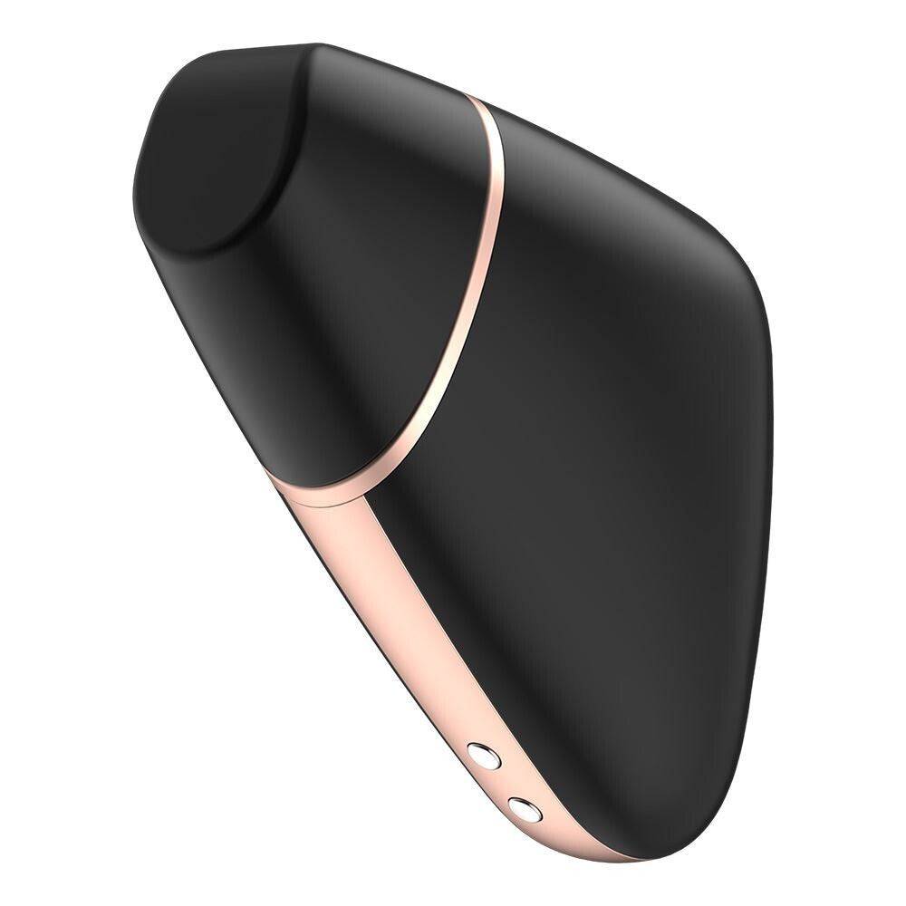 Satisfyer Pro App Enabled Love Triangle Clit Massager in sleek black design with ergonomic shape and soft silicone tip.