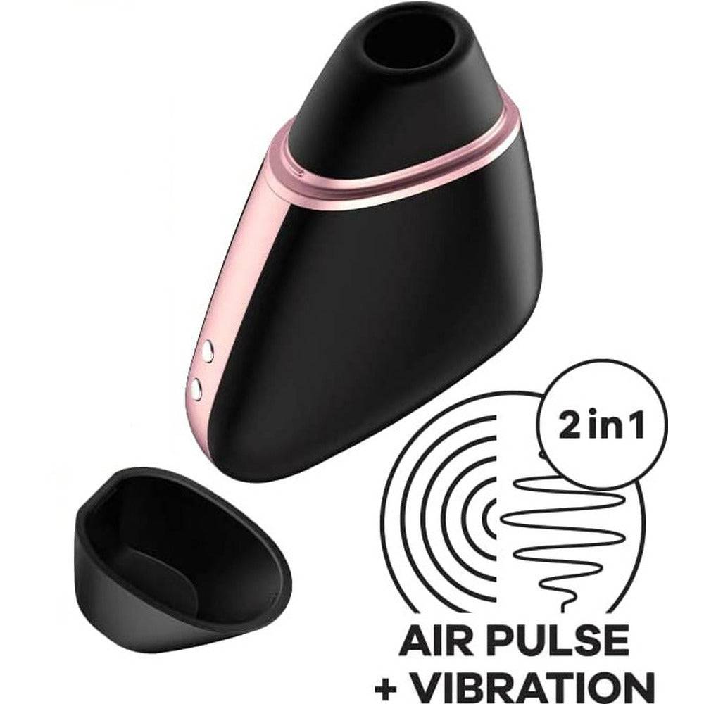 Satisfyer Pro App Enabled Love Triangle Clit Massager in sleek black design with ergonomic shape and soft silicone tip.
