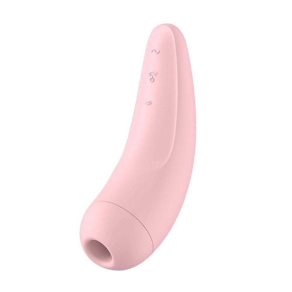 Satisfyer Curvy 2 Plus clitoral massager in pink with ergonomic design and app connectivity for enhanced pleasure.