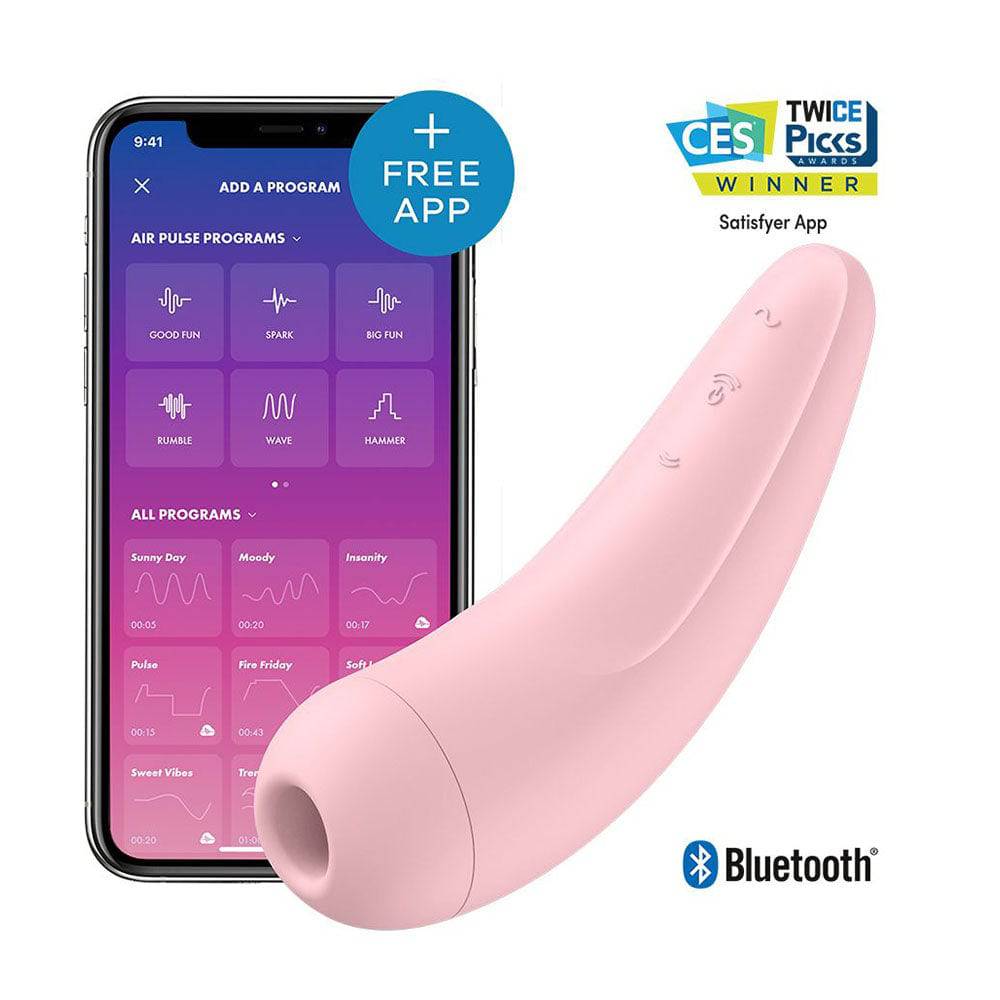 Satisfyer Curvy 2 Plus clitoral massager in pink, featuring a sleek, ergonomic design for enhanced pleasure.