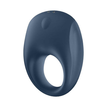 Satisfyer Pro Strong One cock ring in blue, featuring a sleek design and app compatibility for enhanced pleasure.