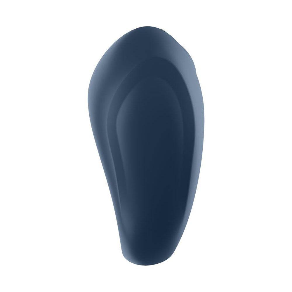 Satisfyer Pro Strong One cock ring in blue, featuring a sleek design and app compatibility for enhanced pleasure.