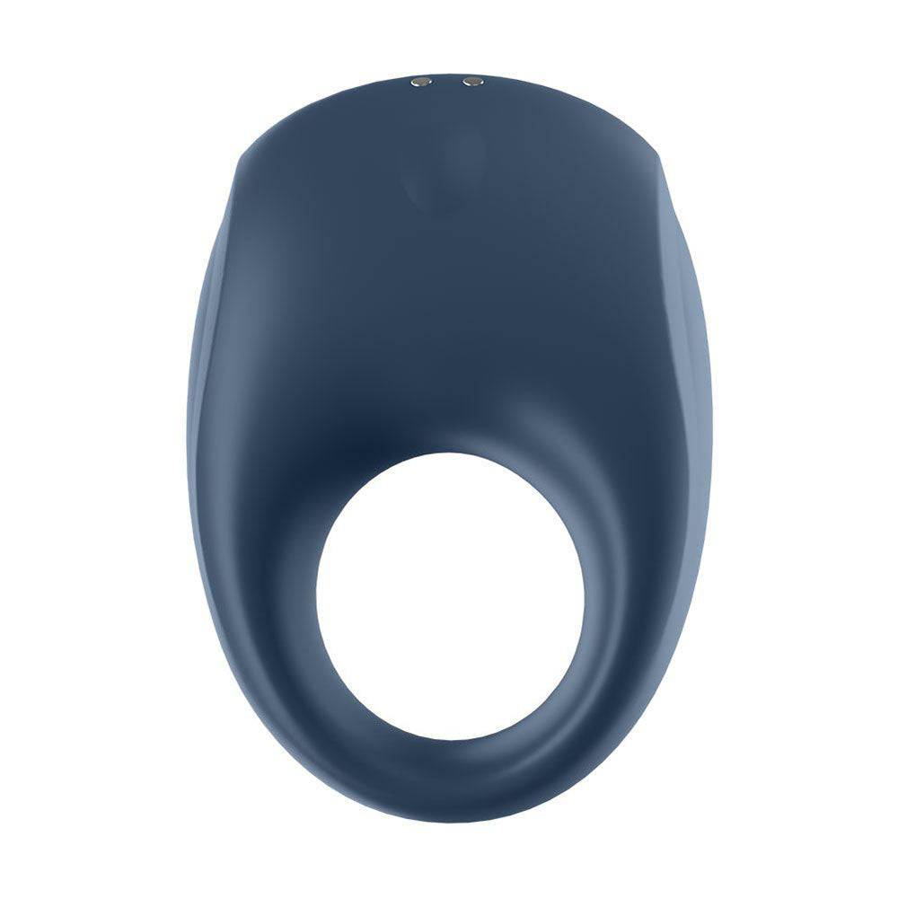Satisfyer Pro Strong One cock ring in blue, featuring a sleek design and app-enabled functionality for enhanced pleasure.