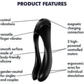 Satisfyer Candy Cane Finger Vibrator in black with a curved design, featuring a textured surface for enhanced stimulation.