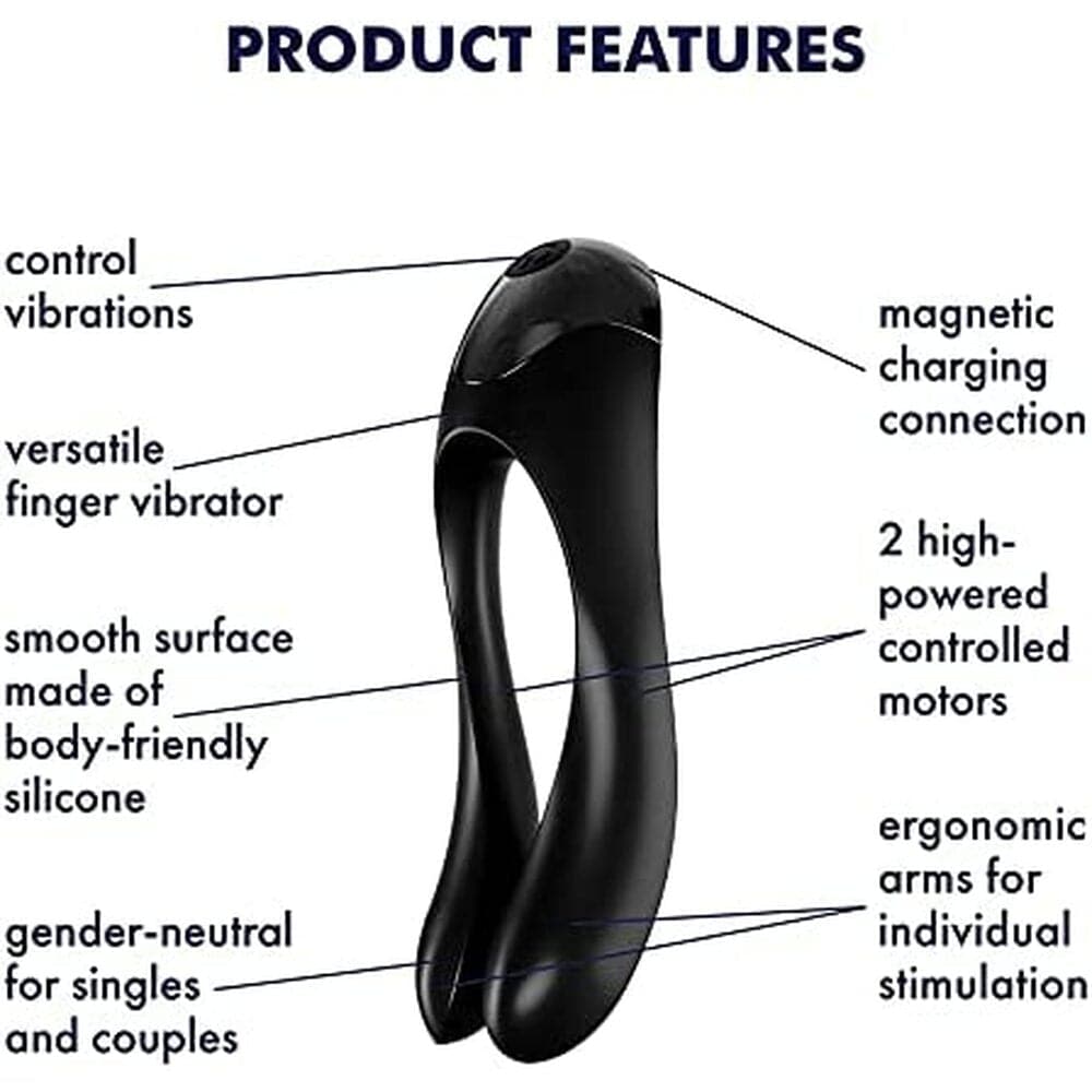 Satisfyer Candy Cane Finger Vibrator in black with a curved design, featuring a textured surface for enhanced stimulation.