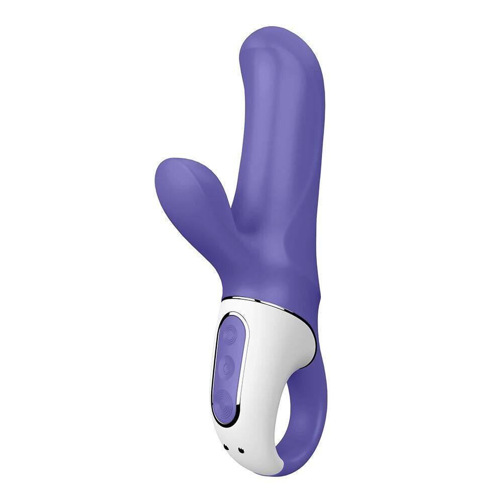 Satisfyer Pro Magic Bunny rechargeable G-spot vibrator in vibrant purple with curved design and dual stimulation features.