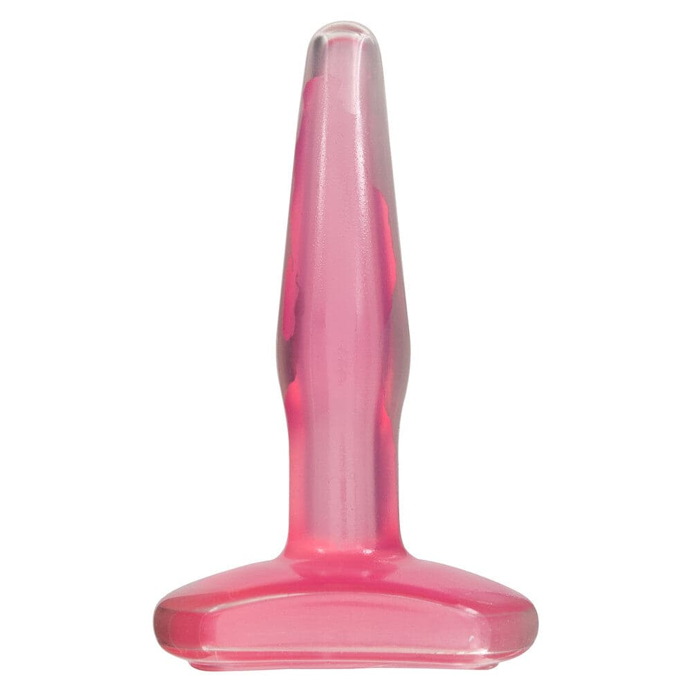 Pink Crystal Jellies Liten butt plug by Doc Johnson with a smooth, curved design and tapered shape for comfortable use.