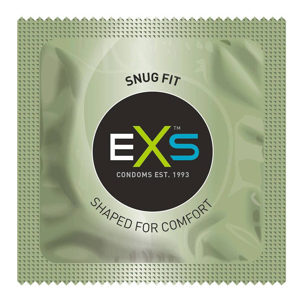 EXS Snug Closer Fitting condoms 12-pack with sleek packaging, showcasing the brand logo and product details.