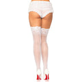 Leg Avenue Stay Up Sheer Thigh Highs in White, showcasing delicate lace top and smooth sheer fabric. Size UK 6 to 12.