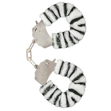 Colorful ToyJoy Furry Fun handled zebra smanchetter with soft fur and playful design for adult enjoyment.