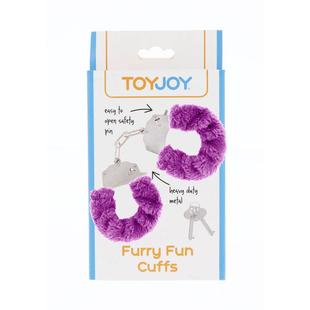 ToyJoy Furry Fun Handledsmanschetter in lila with soft texture and playful design, ideal for adventurous pleasure.