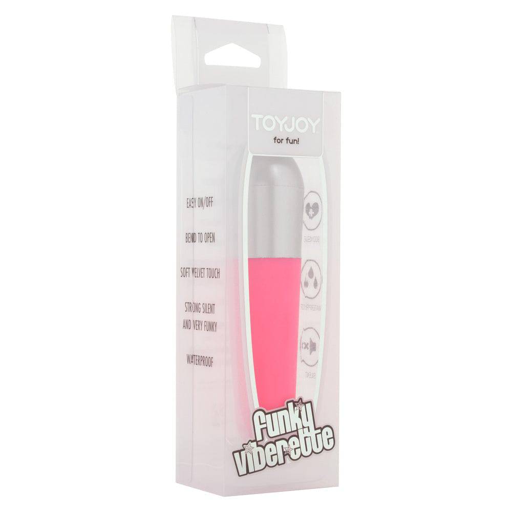 ToyJoy Funky Viberette mini vibrator in vibrant pink with a sleek, compact design for discreet pleasure.