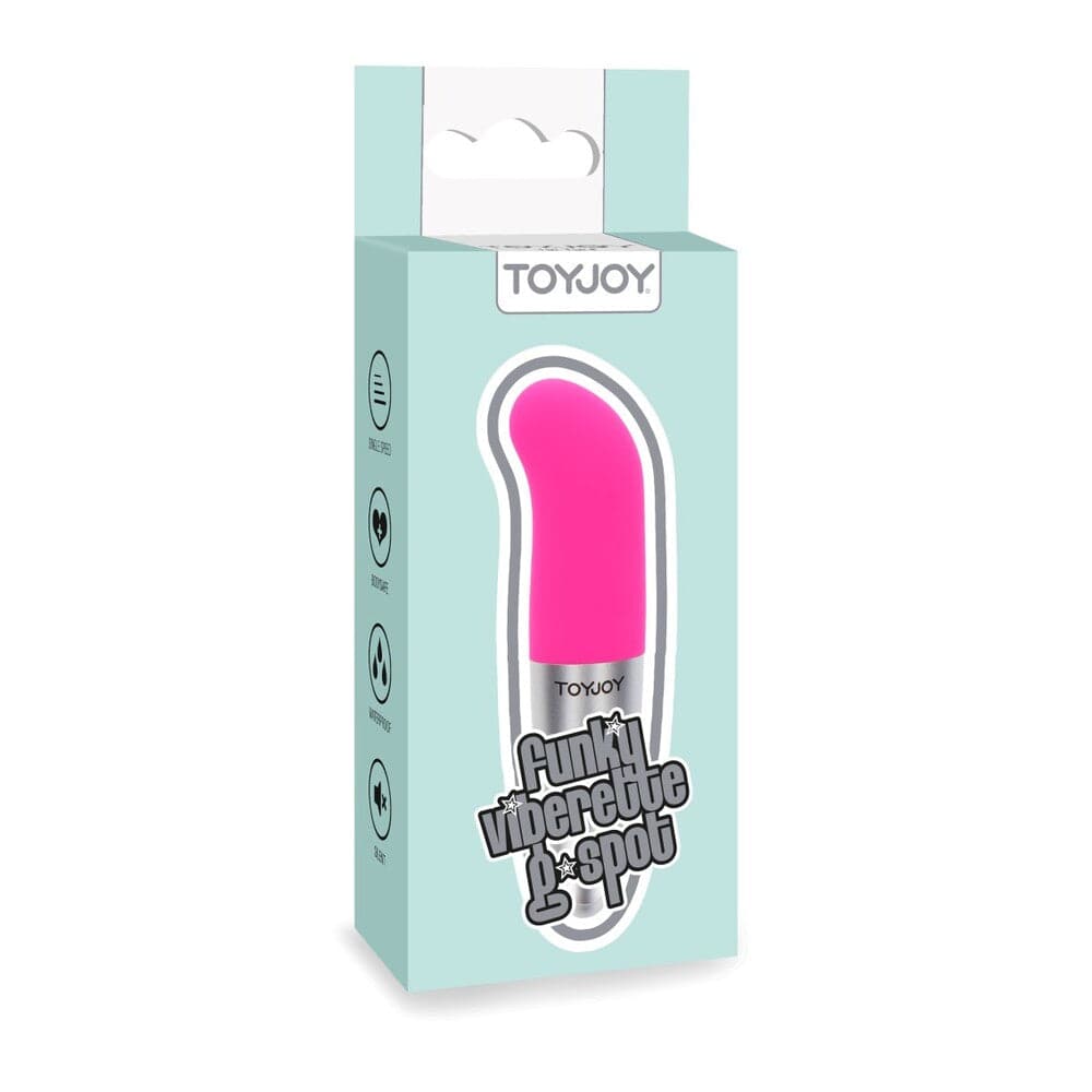 Violet Toyjoy Funky Viberette Mini G-spot vibrator with a sleek design and curved tip for targeted stimulation.