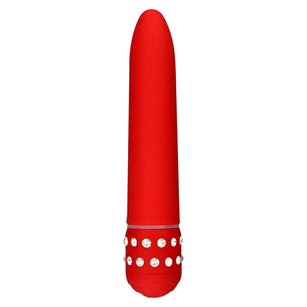 ToyJoy Diamond Red Superbe Mini Vibrator with a sleek design and shimmering finish, perfect for discreet pleasure.