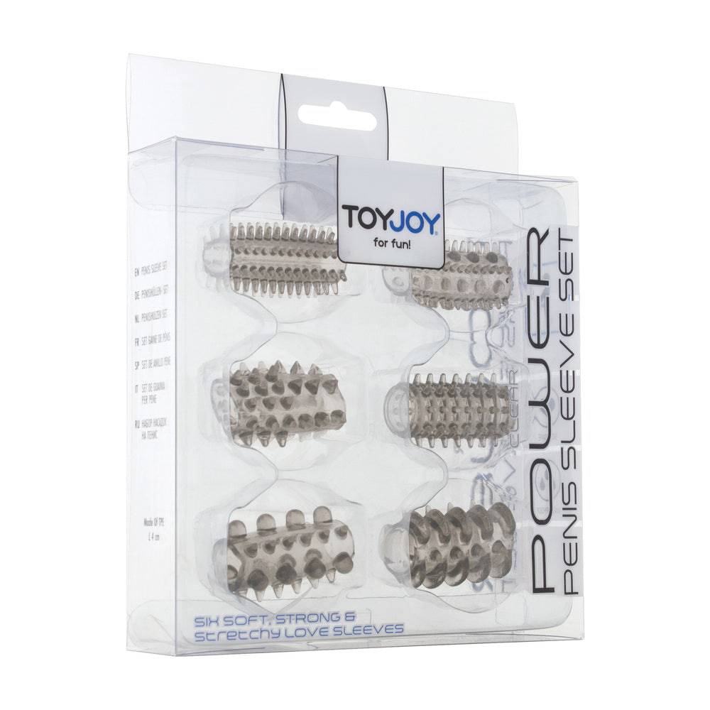 Gray ToyJoy Power Penis Sleeve Set displayed on a neutral background, showcasing its textured design and flexible material.