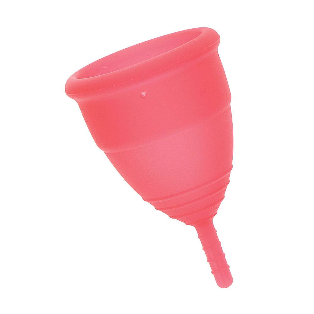 Mae B intimate health menstrual cups in two sizes, reusable silicone design for comfort and hygiene.