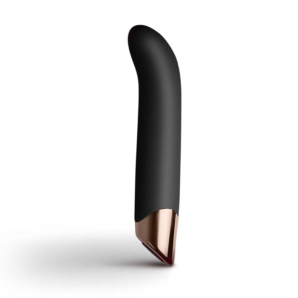 Rocks Off Chaiamo G-Spot vibrator in sleek black with curved design for targeted stimulation.