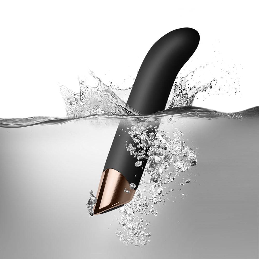 Rocks Off Chaiamo G-Spot vibrator in sleek black with curved design for targeted stimulation.