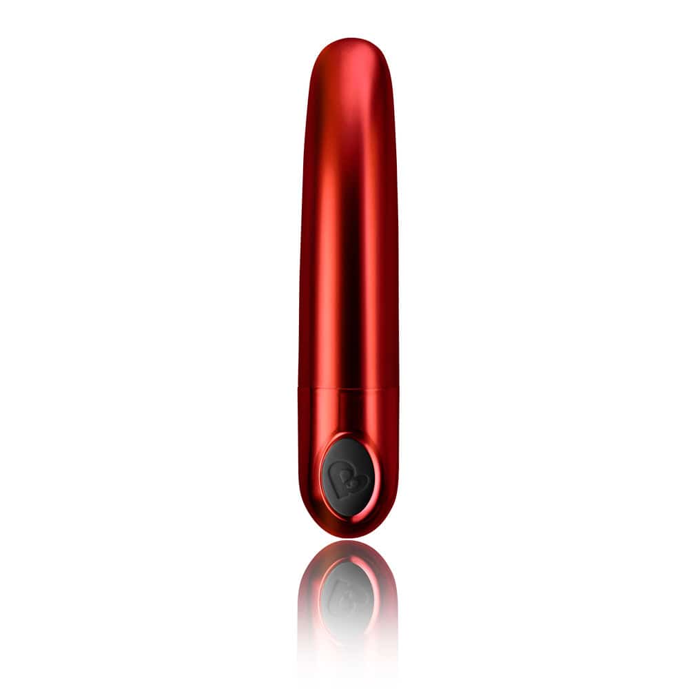 Rocks Off Ruby Caress Vibrator featuring a sleek design with gentle curves and a vibrant red color.