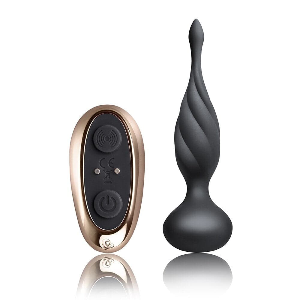 Rocks Off Petite Sensations black butt plug with smooth design and tapered tip for comfortable insertion.