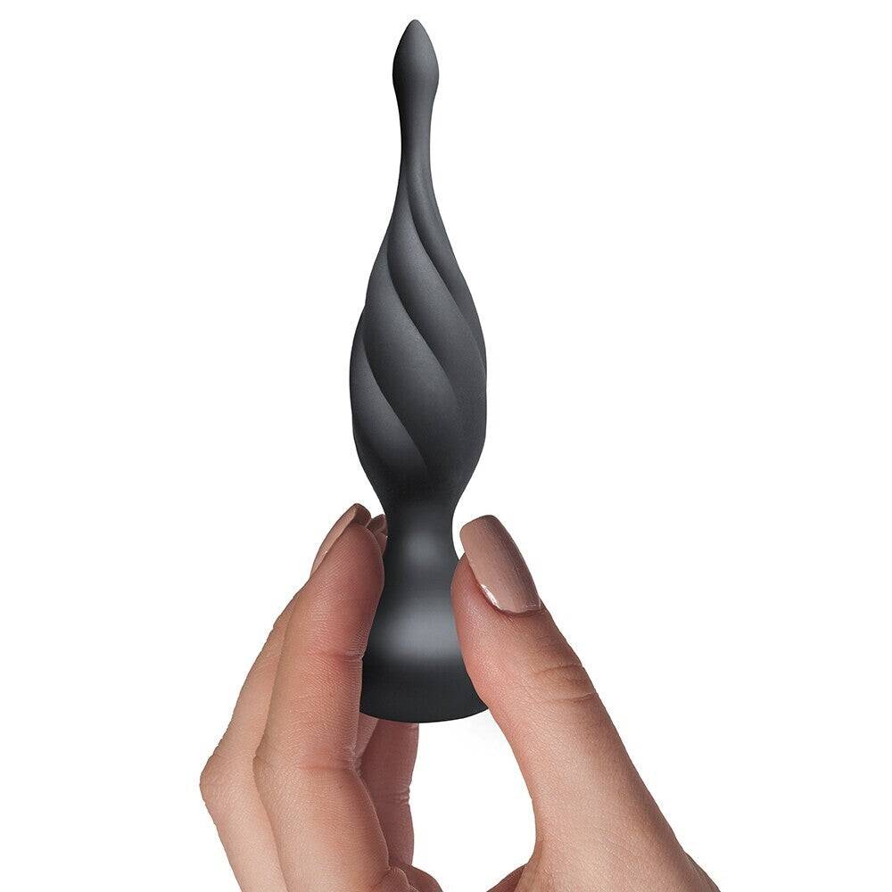 Rocks Off Petite Sensations black butt plug with smooth design and tapered tip for comfortable insertion.