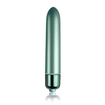 Rocks Off Touch Of Velvet Aqua Lily vibrator with soft, textured surface and sleek design in vibrant aqua color.