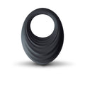 Rocks Off Spire cockring vibe in sleek black design, showcasing its textured surface and unique shape.