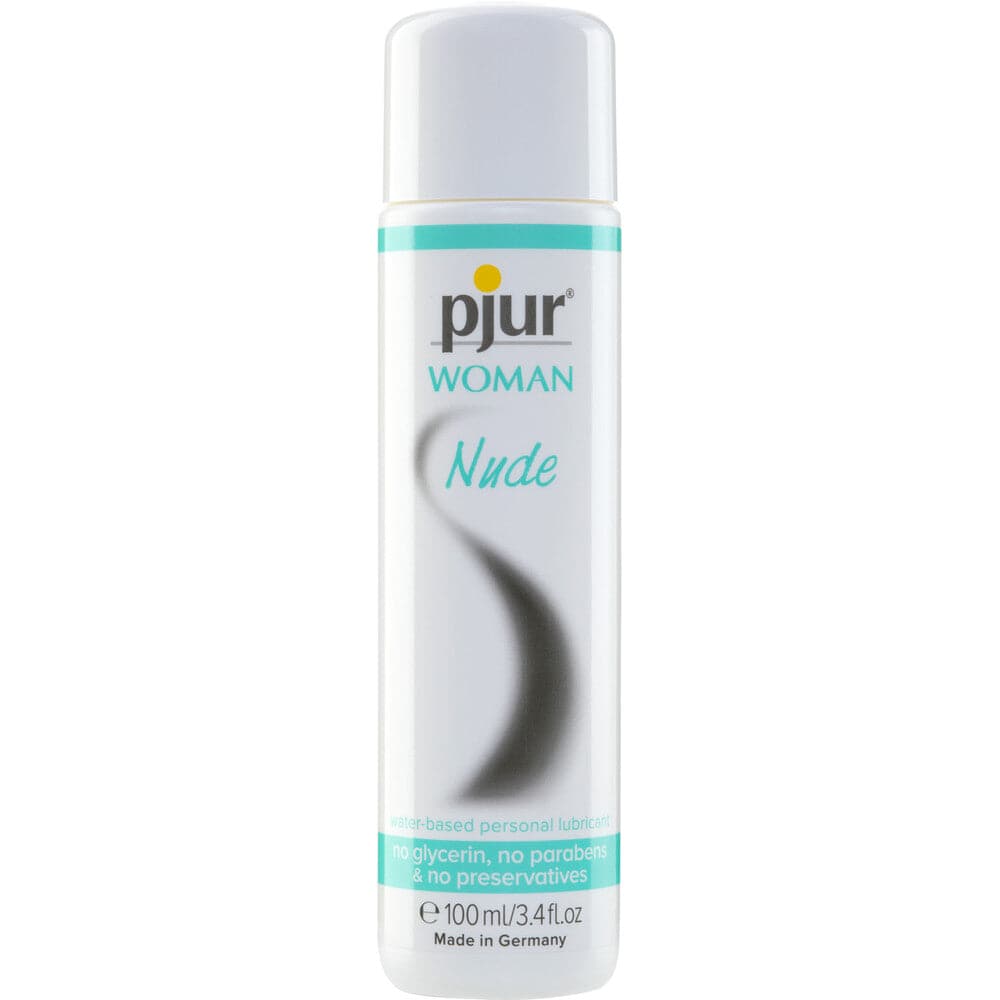 Pjur Woman Nude water-based personal lubricant 100ml bottle with a sleek design and clear labeling.