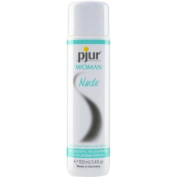 Pjur Woman Nude water-based personal lubricant 100ml bottle with a sleek design and clear labeling.