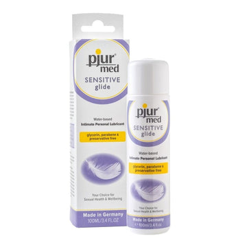 Pjur Med Sensitive Glide intimate personal lubricant 100ml bottle with a sleek design and easy-to-use cap.