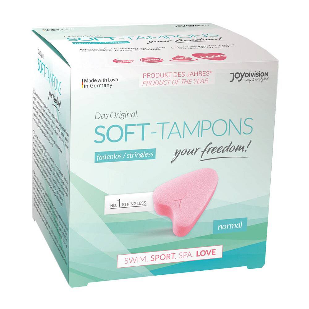Joy Division Stringless Original soft tampons, Normal size, pack of 3, displayed in a clean, minimalistic setting.