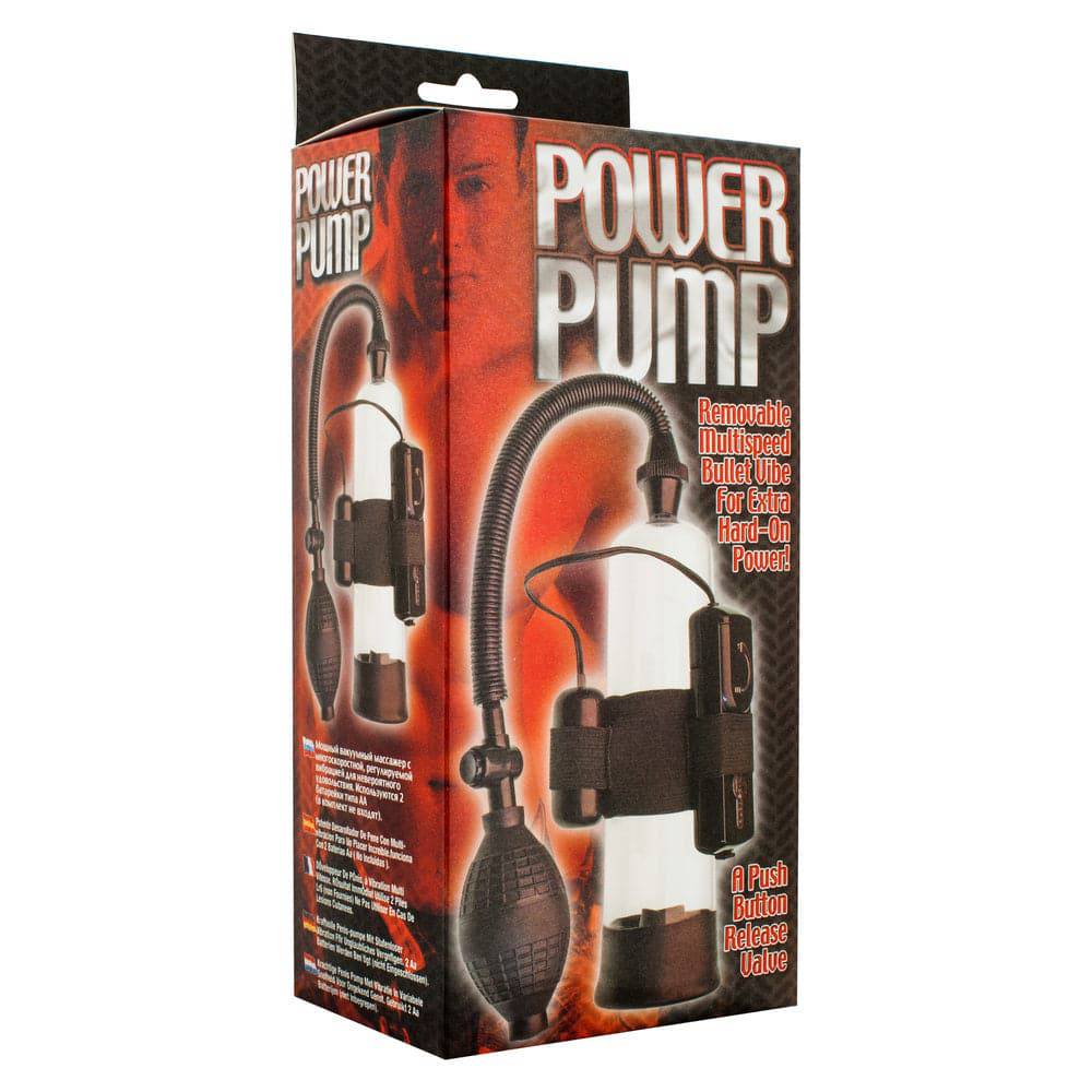 Power Pump vibrating penis pump by Seven Creations with clear cylinder and ergonomic handle for enhanced performance.