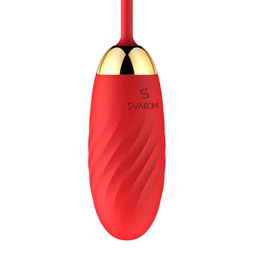 Svakom Ella Neo red interactive vibrating bullet with a sleek design and textured surface for enhanced pleasure.