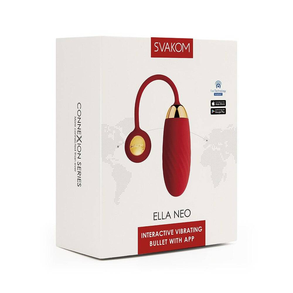 Svakom Ella Neo red interactive vibrating bullet with sleek design and textured surface, ideal for intimate stimulation.