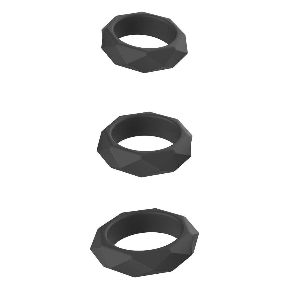 Hidden Desire Extreme Heavy CRing Set featuring three sturdy rings in sleek black design, perfect for enhancing pleasure.
