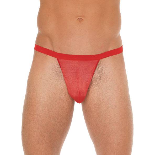 Rimba red mesh G-string featuring a delicate design and adjustable straps for a comfortable fit.