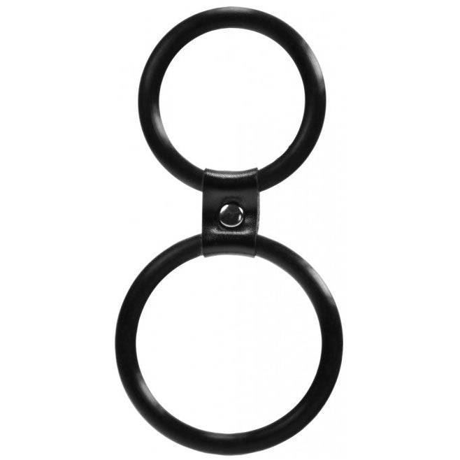 Me You Us double rings featuring shoulder and ball ring design in black, elegantly displayed on a neutral background.