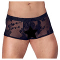 Noir sheer floral lace byxor featuring intricate lace detailing and a flowy design for a stylish, elegant look.