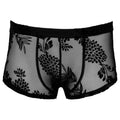 Noir sheer floral lace byxor featuring intricate lace patterns and a delicate, elegant design.