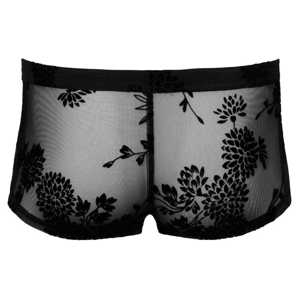 Noir sheer floral lace fabric in elegant design, showcasing intricate patterns and delicate textures.