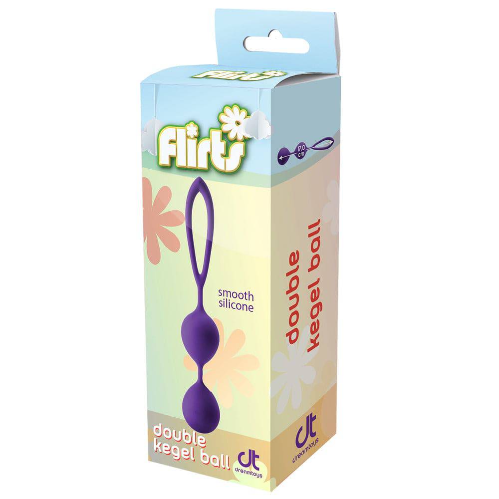 Dream Toys Flirts Kegelbollar in purple, showcasing a set of three smooth, rounded silicone balls for pelvic floor exercises.