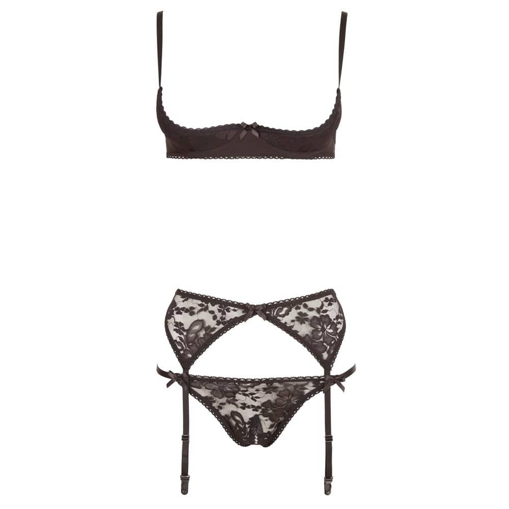 Cottelli Collection black half bra set featuring delicate lace detailing and adjustable straps.