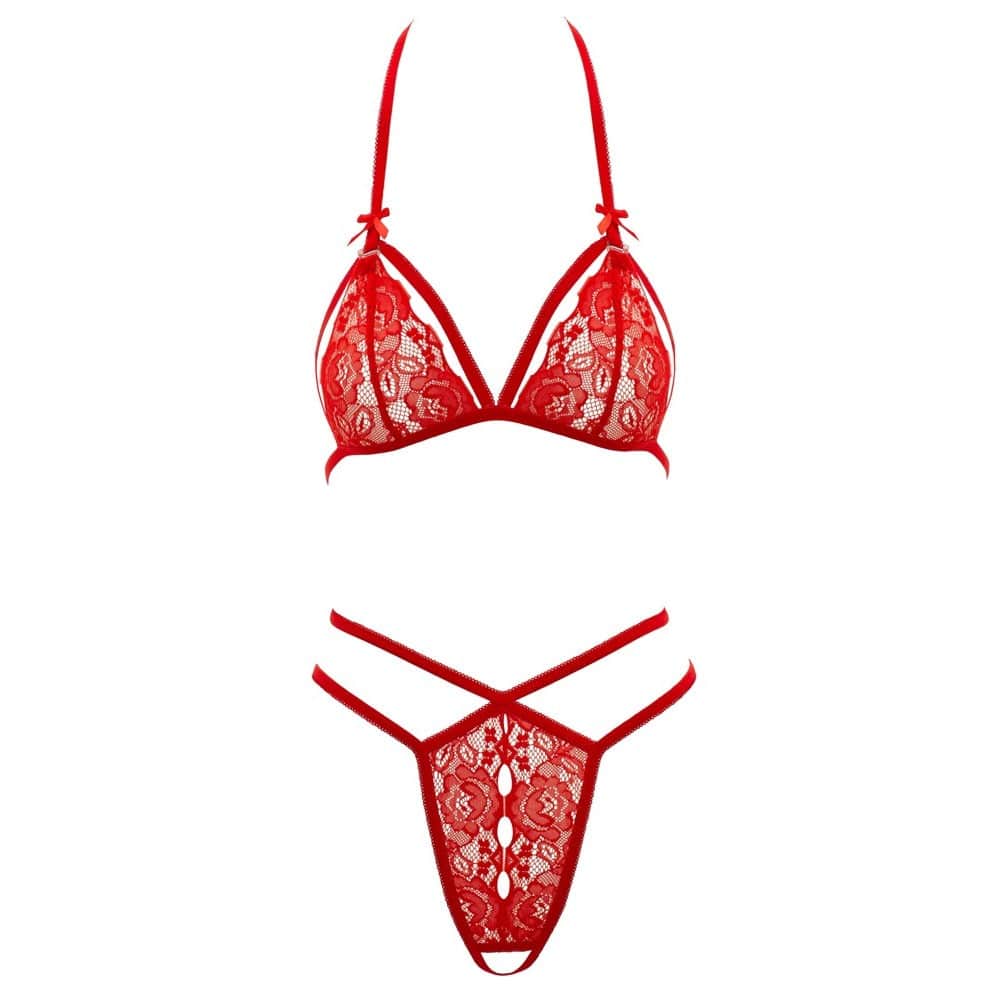 Cottelli Collection red lace set featuring a delicate design with matching bra and panties.