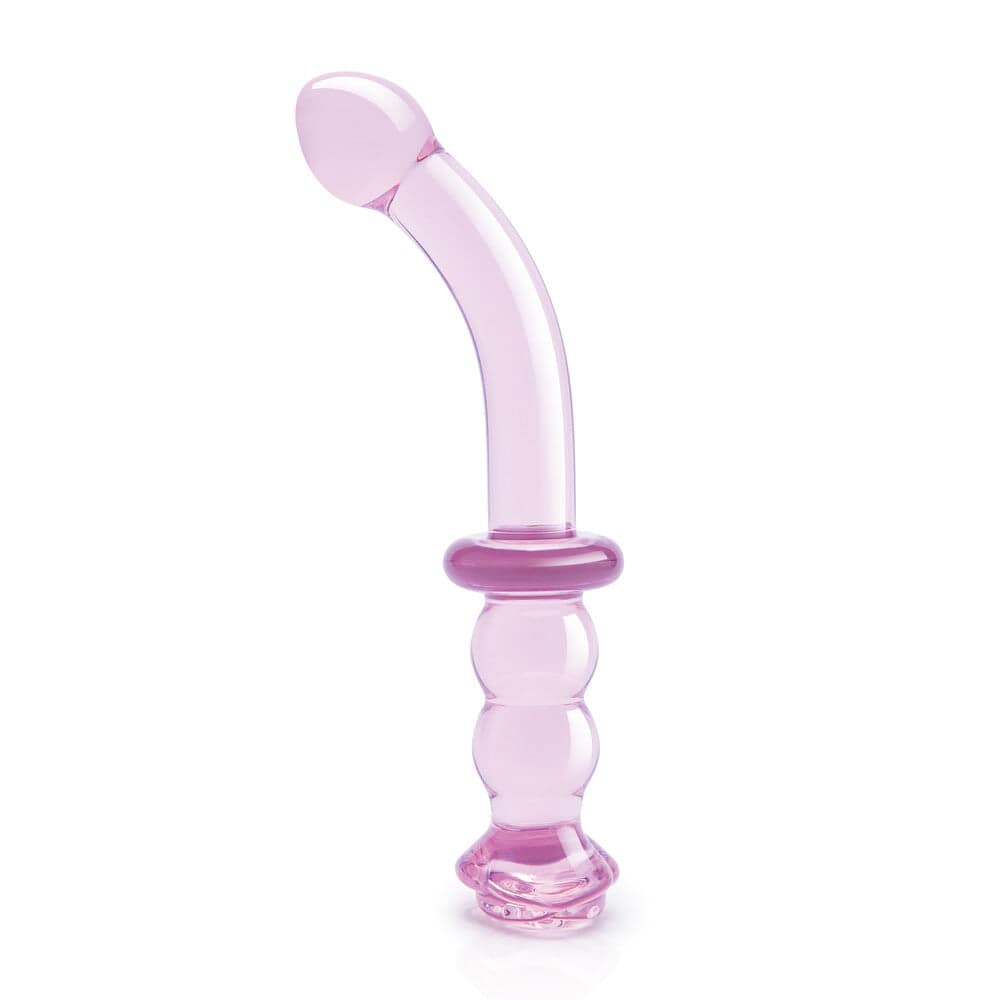 Dream Toys Glasyrglas Rosebud G-Spot dildo featuring a glass design with a curved shape for targeted stimulation.