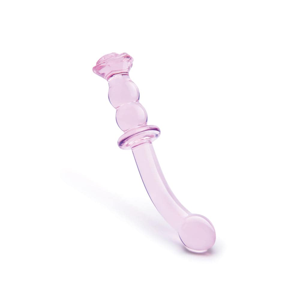 Dream Toys Glasyrglas Rosebud G-Spot dildo featuring a glass design with a curved shape for targeted stimulation.