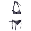 Cottelli Collection open bra and thong set featuring delicate lace and adjustable straps in black.