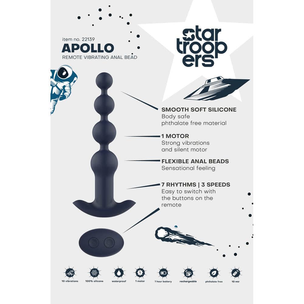 Dream Toys Startroopers Apollo remote-controlled vibrating anal beads in vibrant colors with ergonomic design.