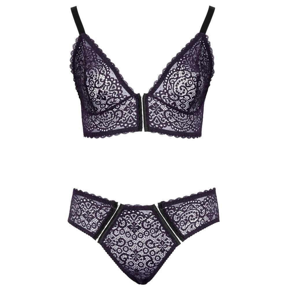 Cottelli Collection delicate lace bralette and panties set in soft fabric, showcasing intricate lace detailing and feminine design.