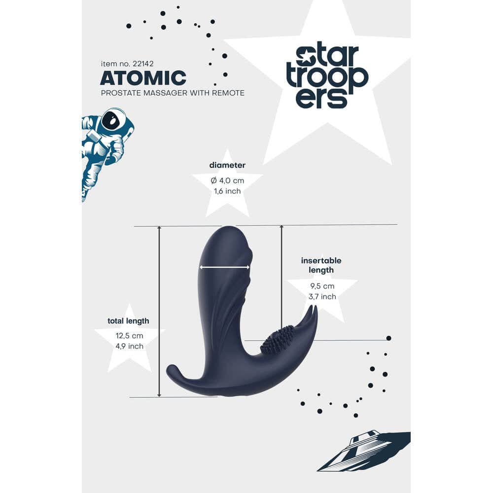 Dream Toys Startroopers Atomic Prostatamassager with ergonomic design and smooth silicone texture in a sleek black finish.