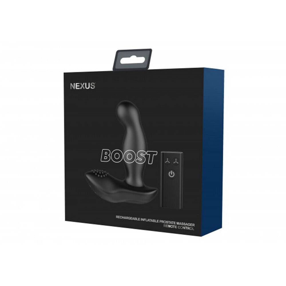 Nexus Boost rechargeable inflatable prostate massager with ergonomic design and smooth silicone texture.